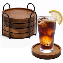 4 Pcs Acacia Coasters for Drinks Absorbent, Wood Coasters with Holder, Drink Coasters for Coffee Table, Absorbent Coaster Set for Table Protection Drink Coasters for Farmhouse, Office, Bar