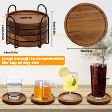 4 Pcs Acacia Coasters for Drinks Absorbent, Wood Coasters with Holder, Drink Coasters for Coffee Table, Absorbent Coaster Set for Table Protection Drink Coasters for Farmhouse, Office, Bar