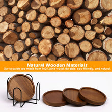4 Pcs Acacia Coasters for Drinks Absorbent, Wood Coasters with Holder, Drink Coasters for Coffee Table, Absorbent Coaster Set for Table Protection Drink Coasters for Farmhouse, Office, Bar
