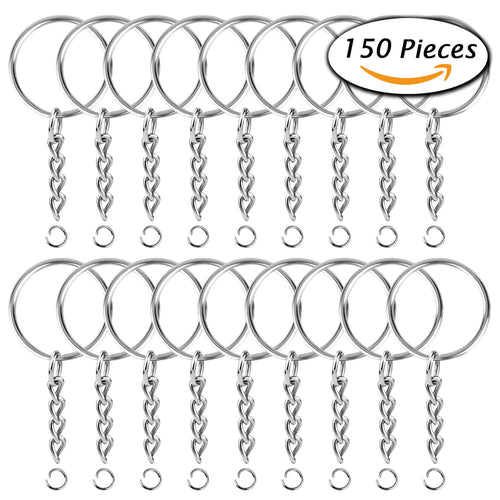 FLASOO 150Pcs Split Key Chain Rings with Chain and Jump Rings Bulk for Crafts (25mm)