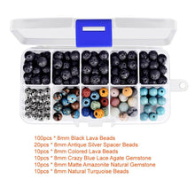 FLASOO 160pcs 8mm Lava Stone Rock Beads with Assorted Gemstone for Jewelry Making