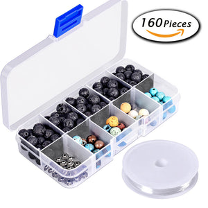 FLASOO 160pcs 8mm Lava Stone Rock Beads with Assorted Gemstone for Jewelry Making