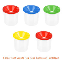 FLASOO 5 Pcs No Spill Paint Cups with Color Lids and 12 Pcs Painting Brushes