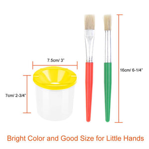 FLASOO 5 Pcs No Spill Paint Cups with Color Lids and 12 Pcs Painting Brushes