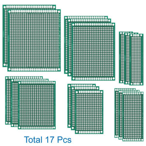 FLASOO 17 Pcs Double Sided PCB Board Prototype Kit for DIY, 6 Sizes