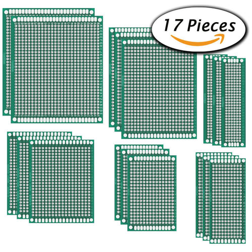 FLASOO 17 Pcs Double Sided PCB Board Prototype Kit for DIY, 6 Sizes