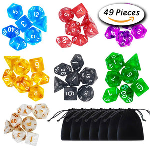 FLASOO 7 x 7 (49 Pieces) Polyhedral Dice with Pouches for Dungeons and Dragons DND RPG MTG D20 D12 D10 D8 D4