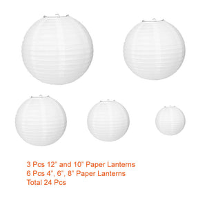 FLASOO 24 Pack White Paper Lanterns with Assorted Sizes