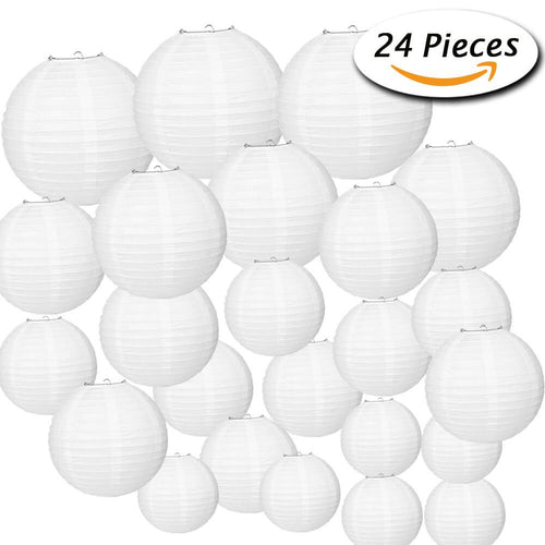 FLASOO 24 Pack White Paper Lanterns with Assorted Sizes