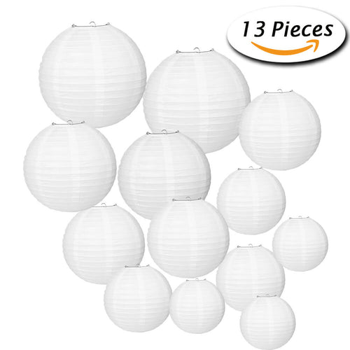 FLASOO 13 Packs White Paper Lanterns with Assorted Sizes for Wedding Party Decorations