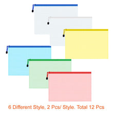 FLASOO 12 Pcs 5 Colors A4 Plastic Zip File Paper Document Folder Bags Storage Pouch